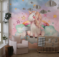 Kuşaklı Unicorn Bulutlarda Gök Duvar Kağıdı Poster