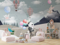 Uçan Hayvanlar Bisikletli Panda Duvar Kağıdı Poster
