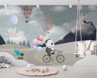 Uçan Hayvanlar Bisikletli Panda Duvar Kağıdı Poster