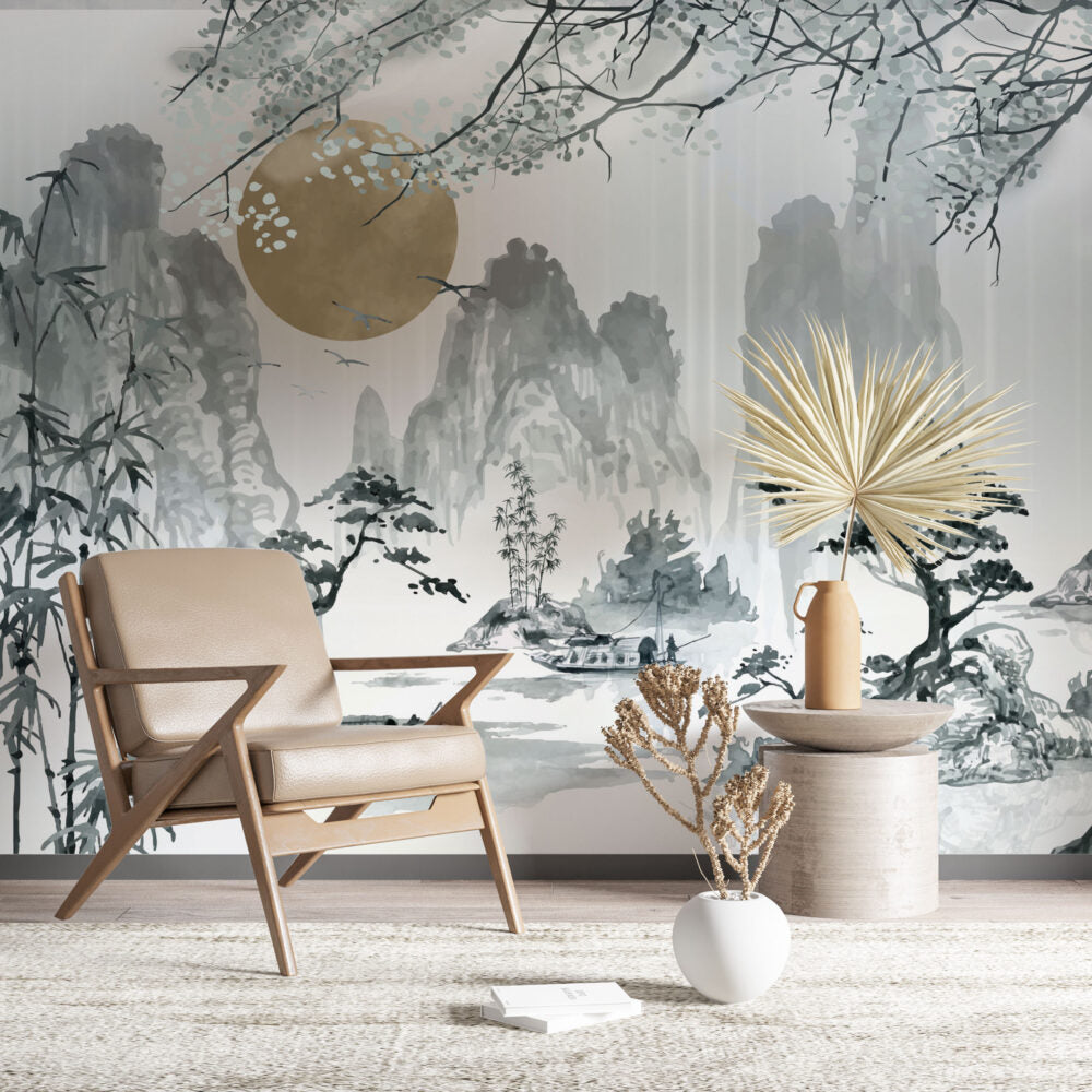 Bambu Ağaçları ve Göl Manzarası Duvar Kağıdı
