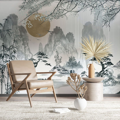 Bambu Ağaçları ve Göl Manzarası Duvar Kağıdı