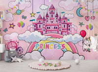 Unicornlu Çocuk Prenses Şatolu Duvar Kağıdı Poster