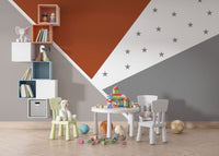 Gri Tonların'da Yıldızlı Geometrik Desenli Çocuk Soft Bordo Duvar Kağıdı Poster