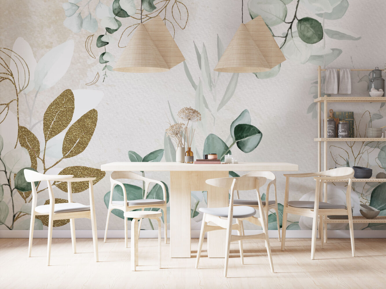 Altın Rengi ve Soft Tonlarda Yapraklar Duvar Kağıdı | Duvar Kağıdı Marketi 360x240 360cm En 240cm Boy Self Kendinden Yapışkanlı