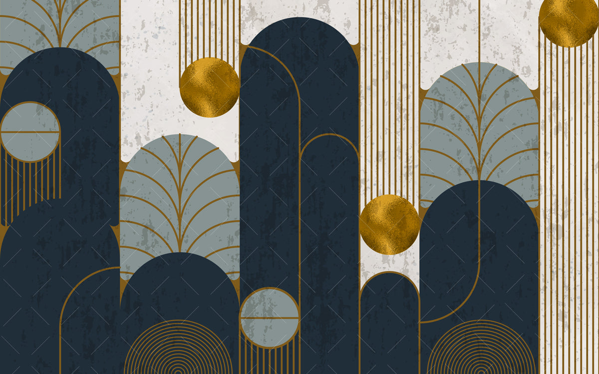 Detaylı Modern Geometrik Altın Duvar Kağıdı Poster