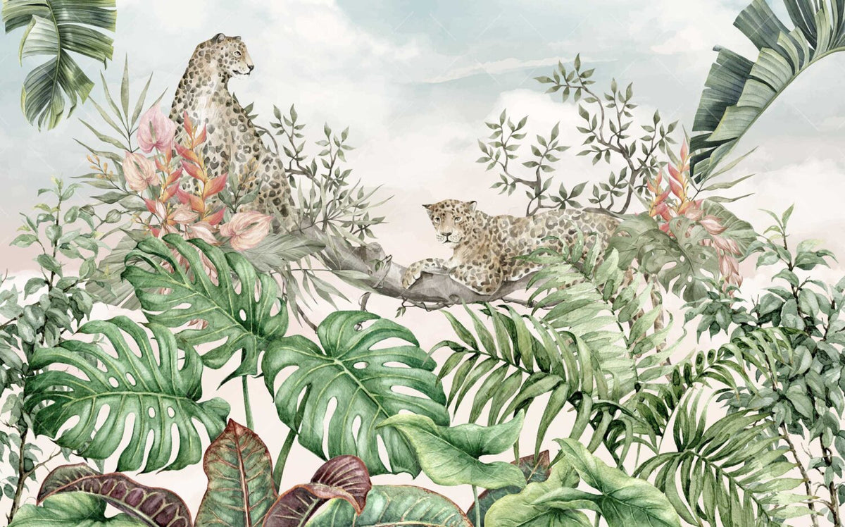 Tropikal Ağaçtaki Leoparlar Duvar Kağıdı Poster