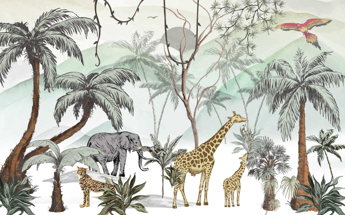 Tropikal Safari Hayvanları Duvar Kağıdı Poster