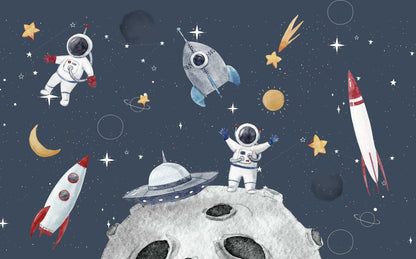 Uzaydaki Astronotlar ve Gezegenler Duvar Kağıdı | Duvar Kağıdı Marketi