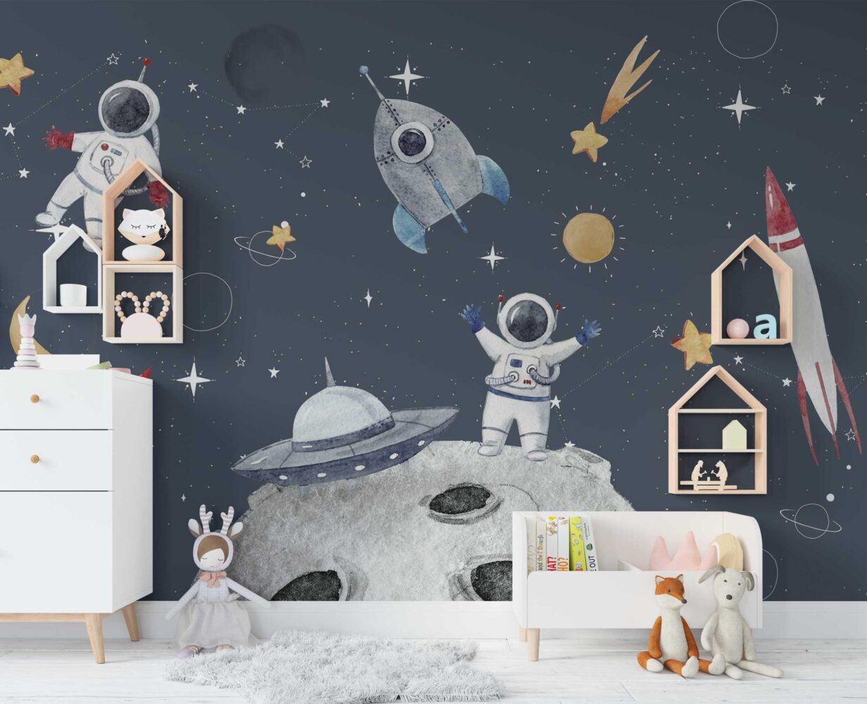 Uzaydaki Astronotlar ve Gezegenler Duvar Kağıdı | Duvar Kağıdı Marketi