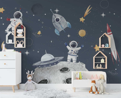 Uzaydaki Astronotlar ve Gezegenler Duvar Kağıdı | Duvar Kağıdı Marketi