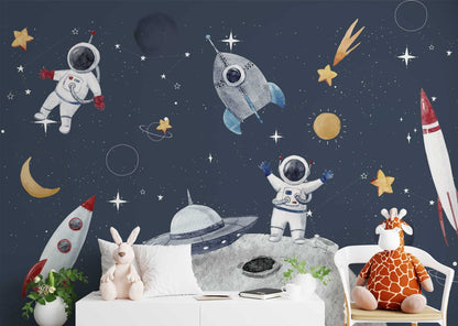 Uzaydaki Astronotlar ve Gezegenler Duvar Kağıdı | Duvar Kağıdı Marketi