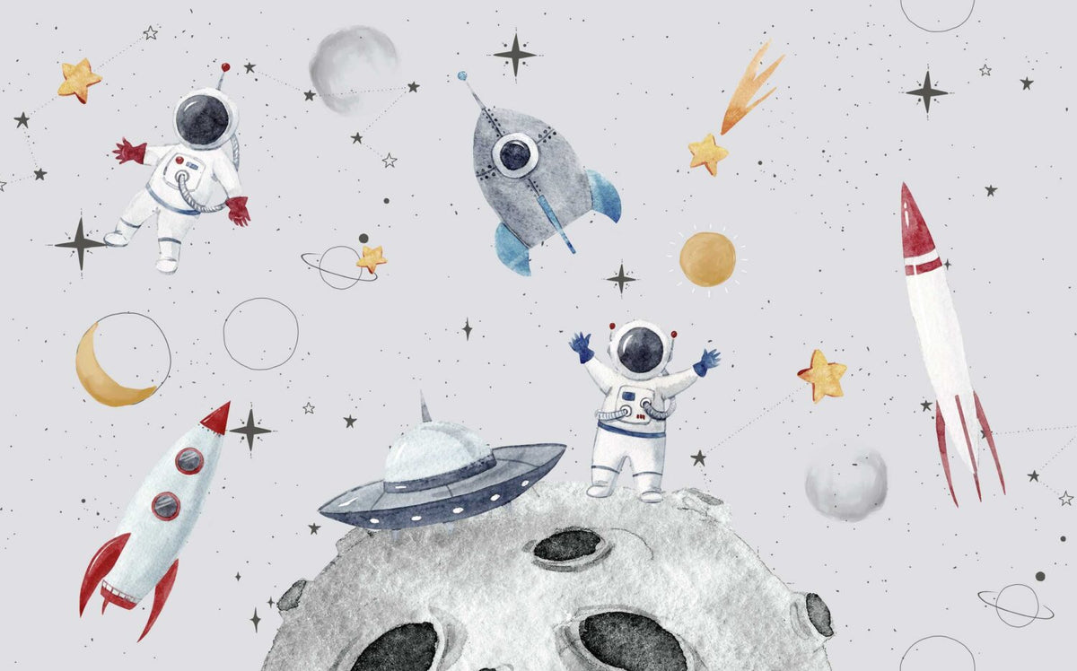 Uzaydaki Astronotlar ve Gezegenler Duvar Kağıdı