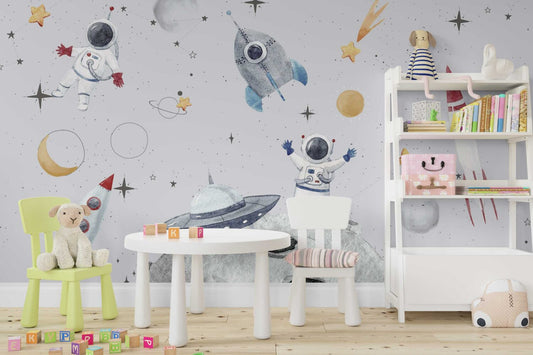 Uzaydaki Astronotlar ve Gezegenler Duvar Kağıdı | Duvar Kağıdı Marketi