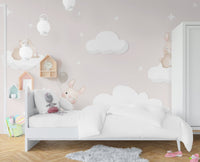 Balonla Uçan Tavşanlar Pembe Gökyüzündeki Duvar Kağıdı Poster