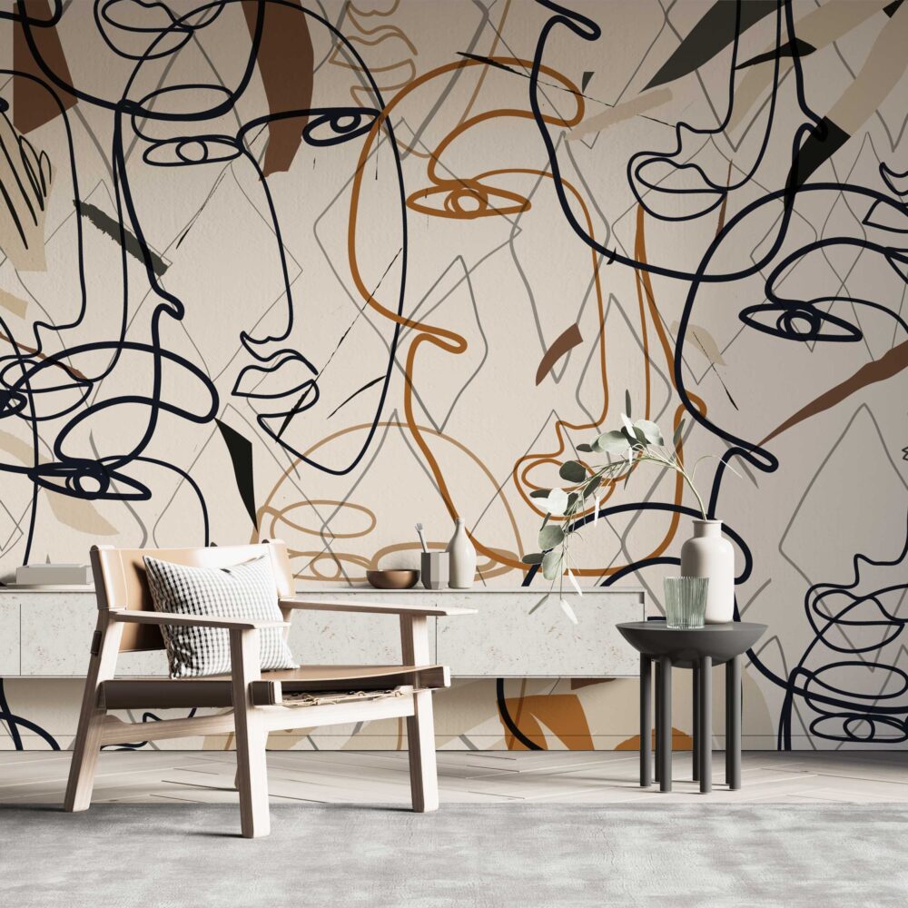 Boho Yüz Motifleri Modern Duvar Kağıdı | Duvar Kağıdı Marketi