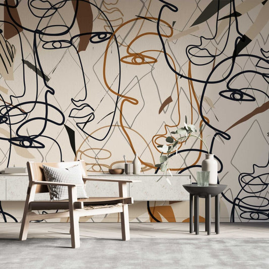 Boho Yüz Motifleri Modern Duvar Kağıdı | Duvar Kağıdı Marketi