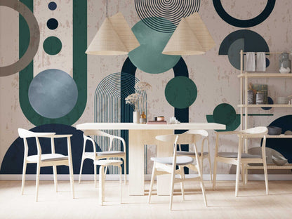 Geometrik Desenler Yeşil Tonlarda Modern Duvar Kağıdı | Duvar Kağıdı Marketi