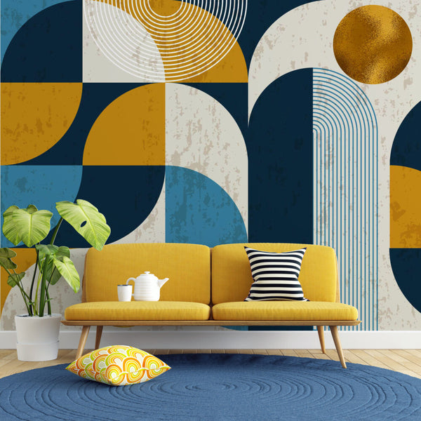 Detaylı Geometrik Altın Renk Duvar Kağıdı Poster