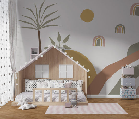 Boho Renklerde Palmiye Gökkuşağı Duvar Kağıdı