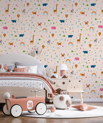 Minimalist Hayvanlar ve Gök Kuşağı Duvar Kağıdı