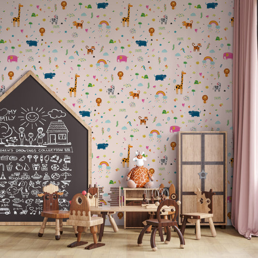 Minimalist Hayvanlar ve Gök Kuşağı Duvar Kağıdı