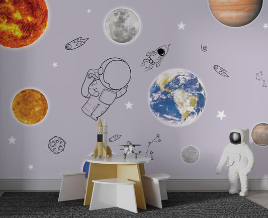 Minik Astronot Gezegenler Arasında Duvar Kağıdı