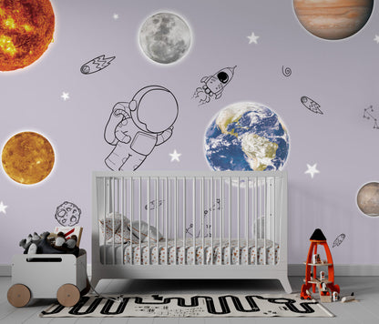 Minik Astronot Gezegenler Arasında Duvar Kağıdı