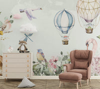 Uçan Balonlu Hayvanlar 3D Soft Tonlar'da Duvar Kağıdı Poster