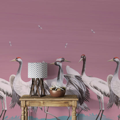 Pembe Zemin'li Turna Kuşu 3D Duvar Kağıdı