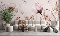 Tonların'da Çicekler Soft Pembe Duvar Kağıdı Poster