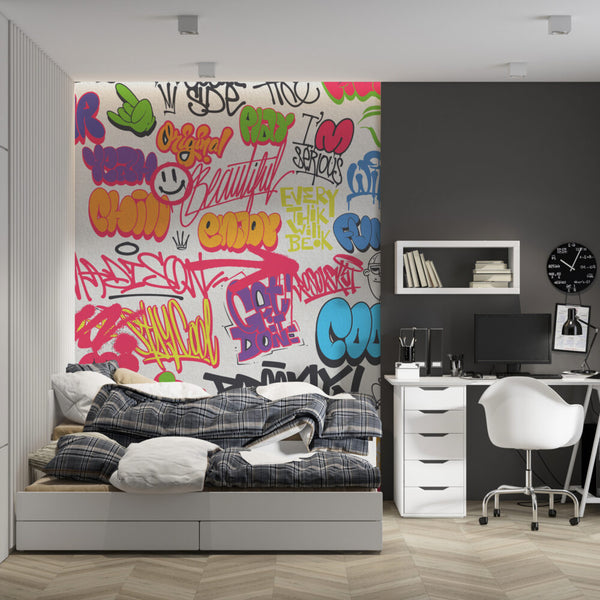 Yazı Grafiti Renkli Sprey Boyalı Duvar Kağıdı Poster