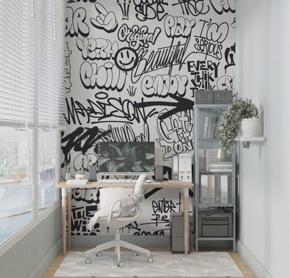 Sprey Boyalı Yazı Grafitisi Duvar Kağıdı