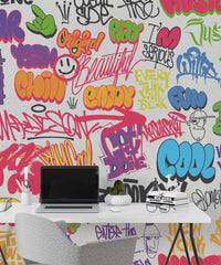 Yazı Grafiti Renkli Sprey Boyalı Duvar Kağıdı Poster