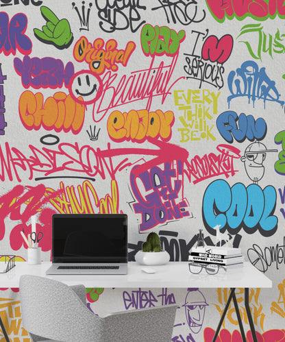 Sprey Boyalı Yazı Grafiti Renkli Duvar Kağıdı
