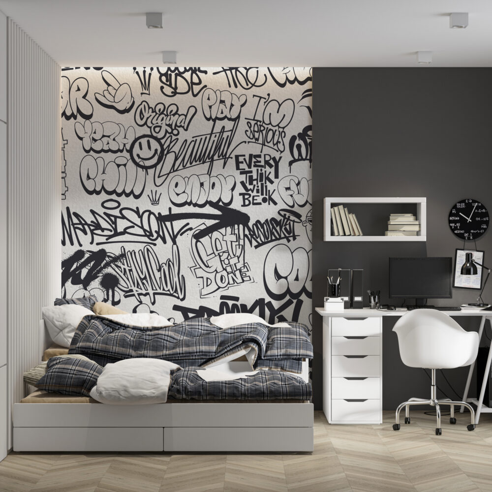 Sprey Boyalı Yazı Grafitisi Duvar Kağıdı