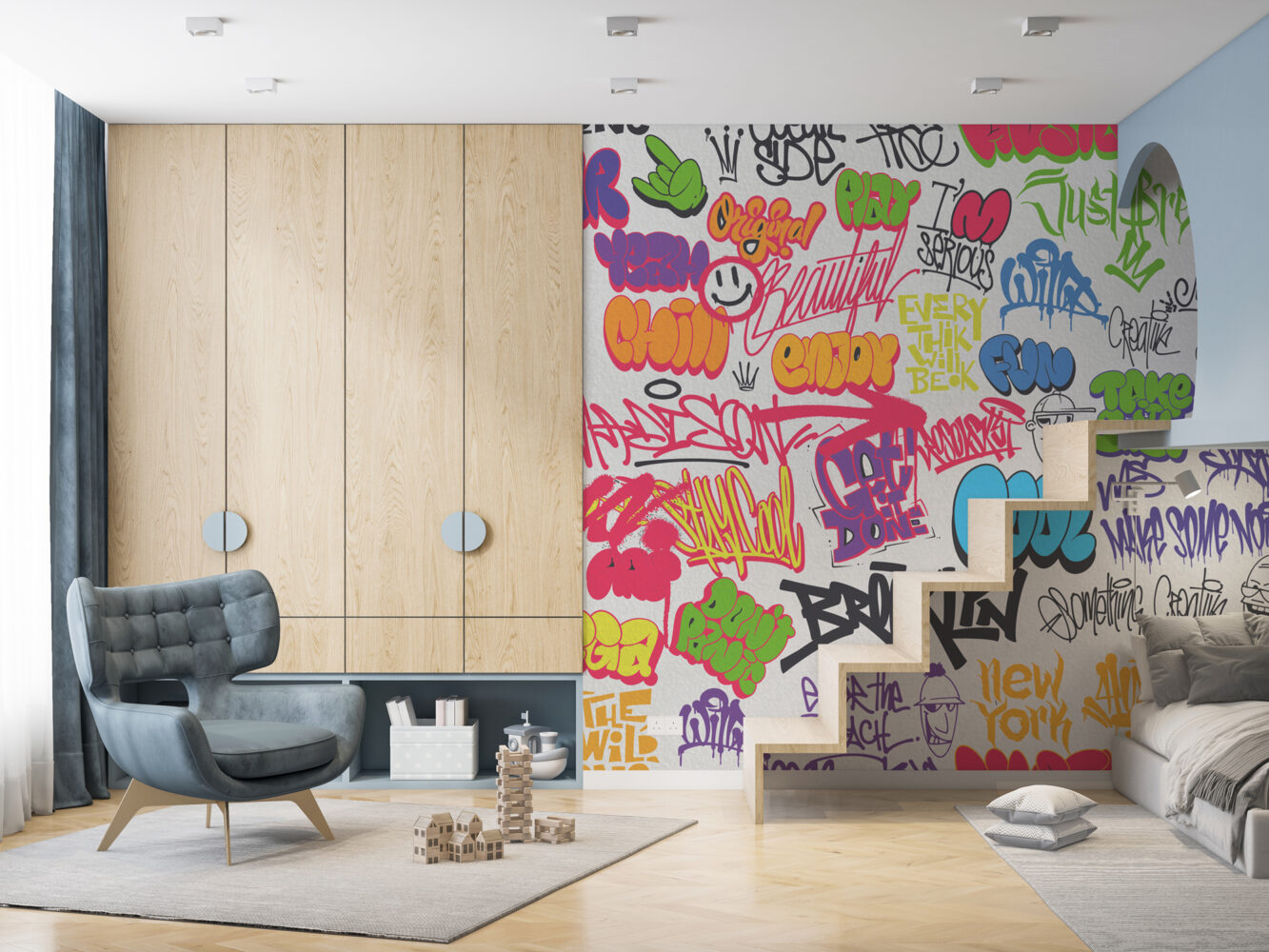 Sprey Boyalı Yazı Grafiti Renkli Duvar Kağıdı