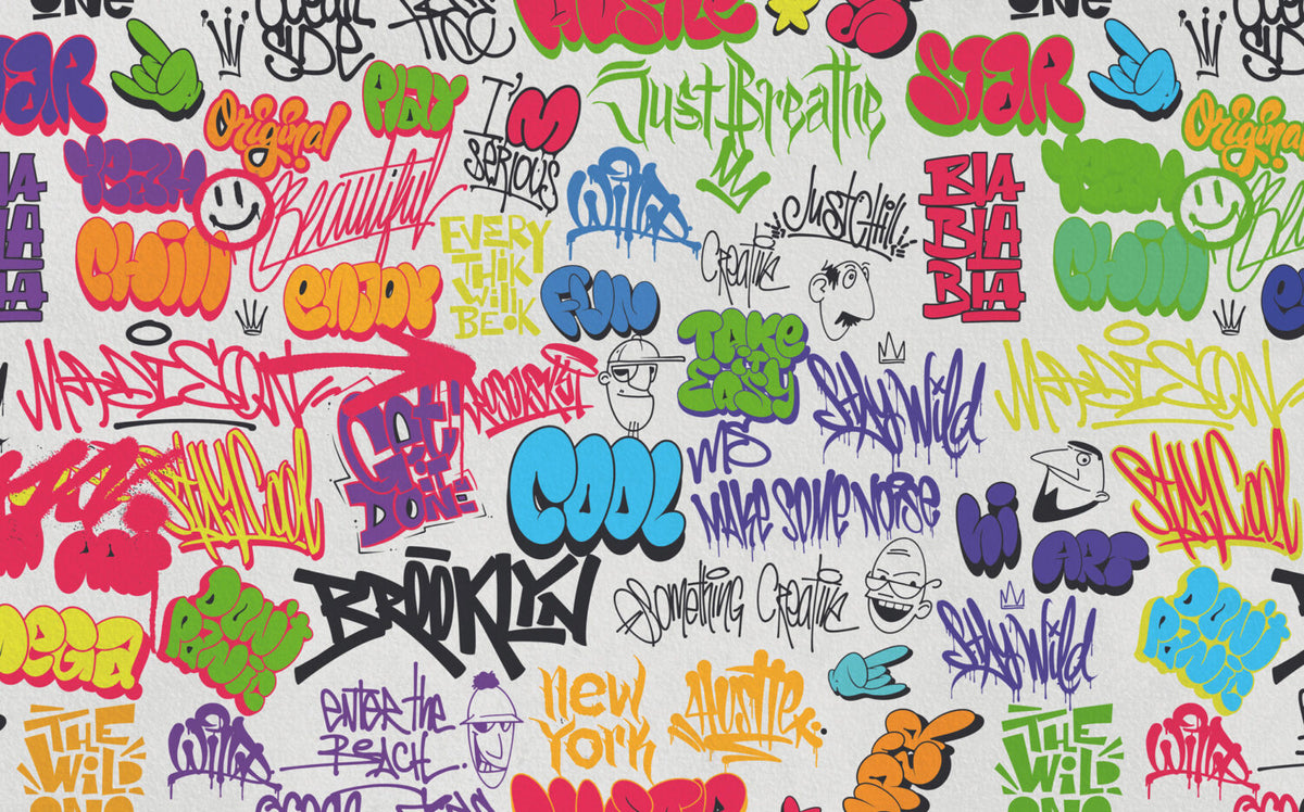 Yazı Grafiti Renkli Sprey Boyalı Duvar Kağıdı Poster