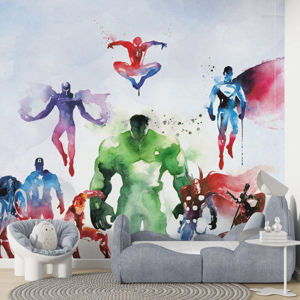 Tarzında Avengers Kahramanlar Sulu Boya Duvar Kağıdı Poster