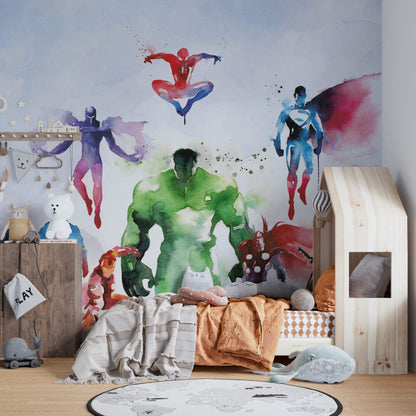 Sulu Boya Tarzında Avengers Kahramanlar Duvar Kağıdı