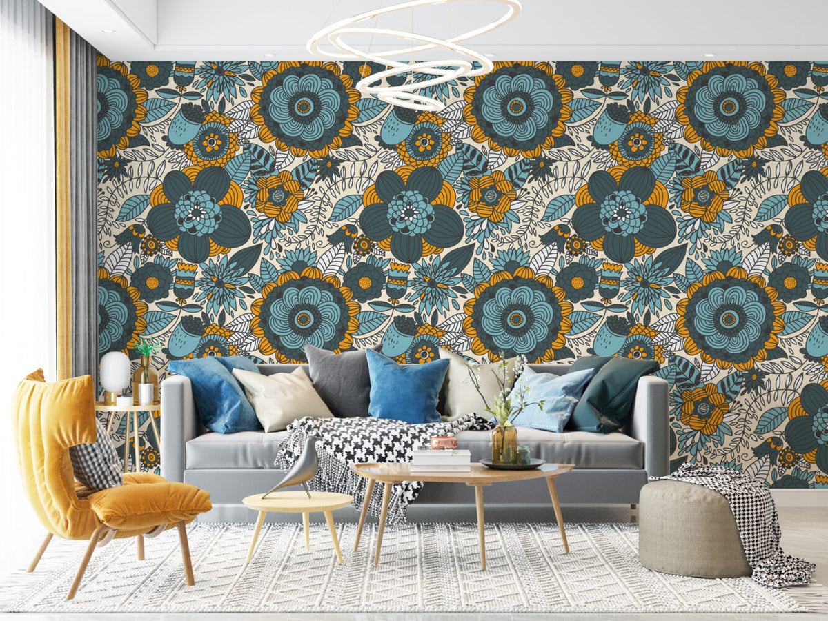 Çicek Desen Koyu Tonlar'da Duvar Kağıdı Poster