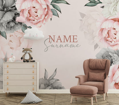 Pembe Zeminli Soft Güller 3D Duvar Kağıdı 320x255 320cm En 255cm Boy Jute Dokulu