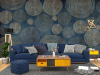 Bej Tonlar'da Geometrik Stil Desen Mavi Zeminli Duvar Kağıdı Poster