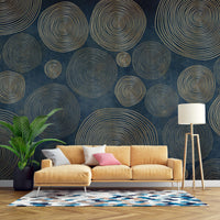 Bej Tonlar'da Geometrik Stil Desen Mavi Zeminli Duvar Kağıdı Poster