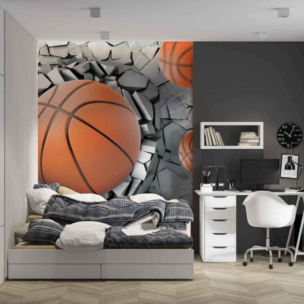 3D Duvar Kıran Basketbol Topları Duvar Kağıdı