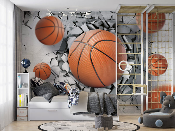 Kıran Basketbol Topları 3D Duvar Duvar Kağıdı Poster