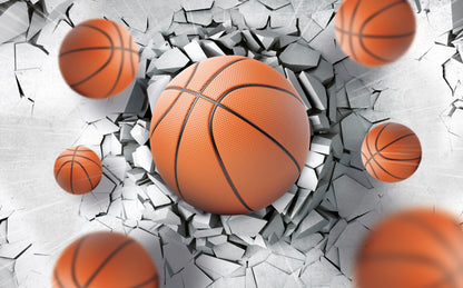 3D Duvar Kıran Basketbol Topları Duvar Kağıdı