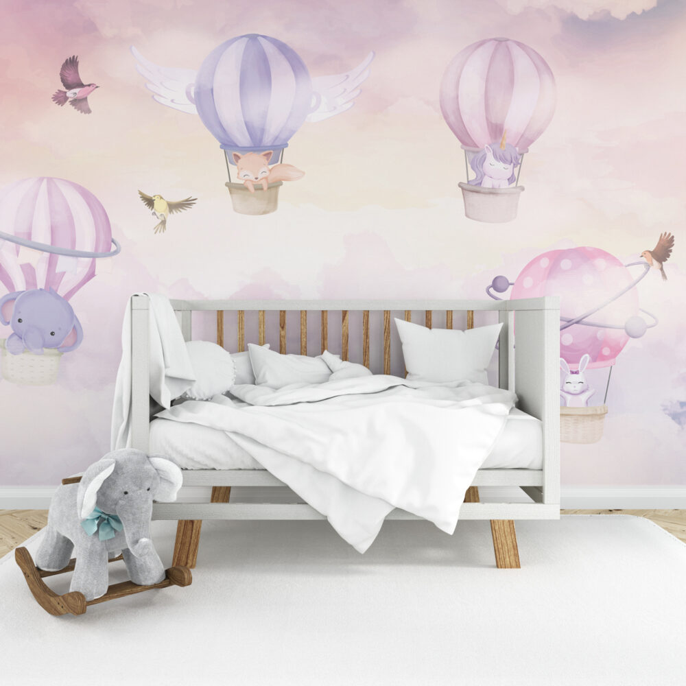 Uçan Balonlar 3D Soft Pembe Renklerinde Duvar Kağıdı Poster