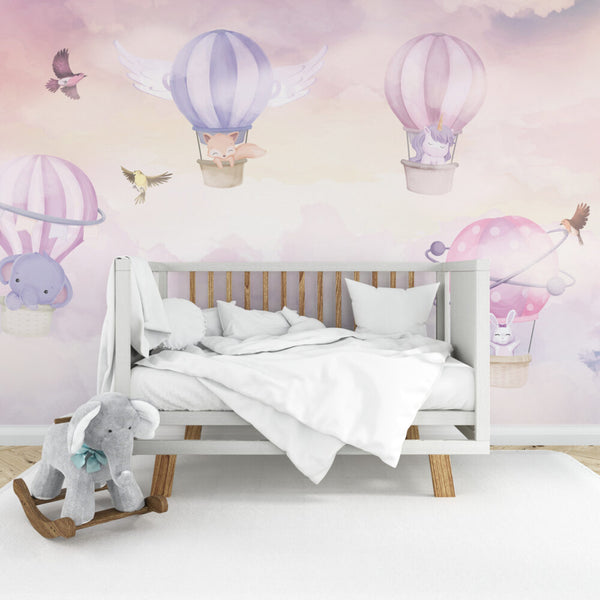 Uçan Balonlar 3D Soft Pembe Renklerinde Duvar Kağıdı Poster