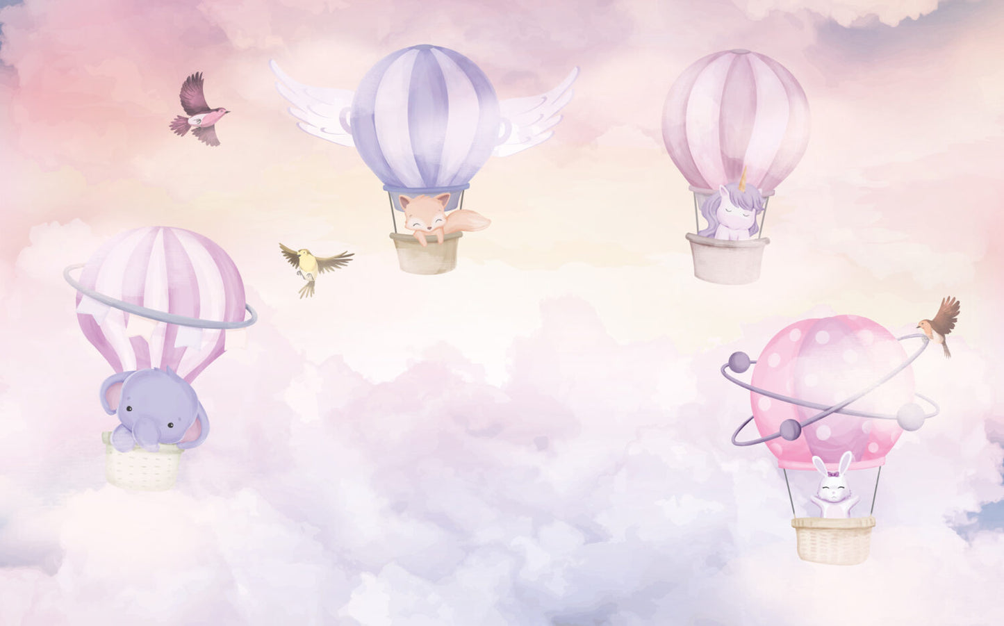 Soft Pembe Tonlarında Uçan Balonlar 3D Duvar Kağıdı