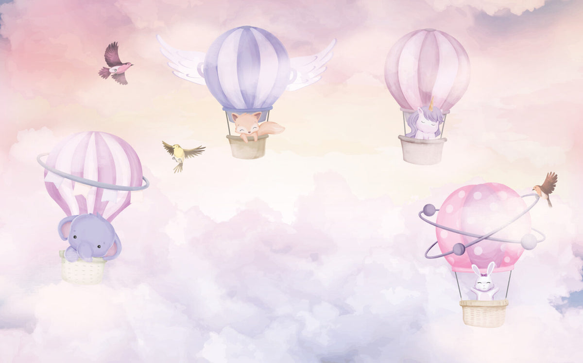 Uçan Balonlar 3D Soft Pembe Renklerinde Duvar Kağıdı Poster